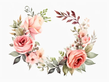 A crisp watercolour clipart of floral wreath, Blush and Rose Watercolour Clipart, Blush and Rose, Floral Clipart, Rose Clipart, Wedding Clipart, Floral Clipart, Individual Rose uhd images, isolated on a white background , spread out, les nabis, kinuko y. craft, larme key, isolated on a white background, hyper realistic, high detail