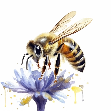 hyperrealism painting , honey bee in a flower , white background, watercolor style, farmhouse chic, tempera clipart