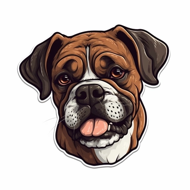 cute Dog Boxer, happy and smiling, bold line, clipart, sticker, white background, no shadow, 8k detail