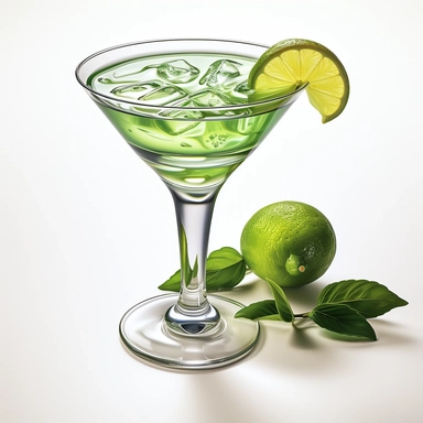 Sharp Illustration of a Gimlet Cocktail clipart aginst white background, illustration style, vibrant colors, unreal engine 5, detailed illustration, high resolution, high quality, solid white background