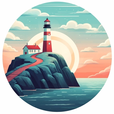 lighthouse on a hill over a cliff sea clipart
