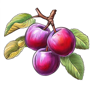 colored forest plum clipart, sketch art, vector, white background