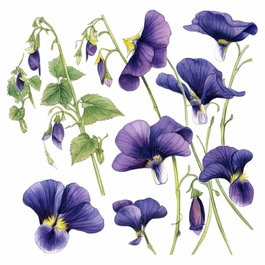 Clipart, vintage, watercolor, Butterfly Pea illustration, hand drawn, texture