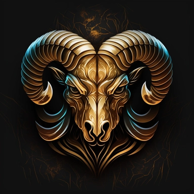 ram head logo clipart, flat logo, clipart logo, crystal style, ram head, angry glowing eyes, sharp shapes, futuristic, big horns, heraldic, logotype, clipart, golden, gold material, front, detailed, dark background, golden chrome, exiting