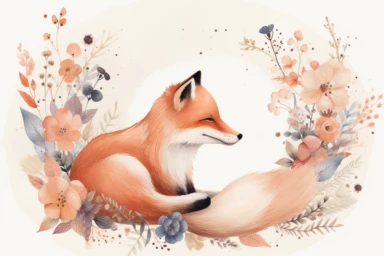 fox sleepy moon clip art october download, in the style of intricate, delicate flower and garden paintings, light white and orange, the stars art group (xing xing), dreamy watercolor florals, faux naïf, shaped canvas