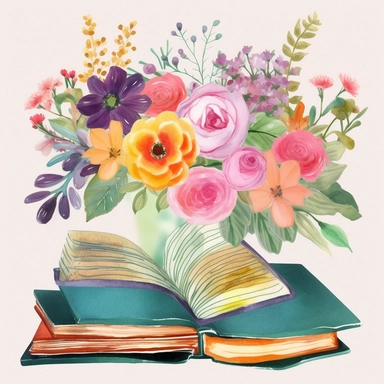 Watercolor Floral Books Clipart, Book Clip Art,