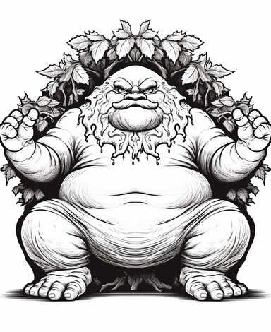 clean black and white coloring page of grape monster, metamof style crisp lines white backgrount no fill, only black marker, low detail vector, clipart,