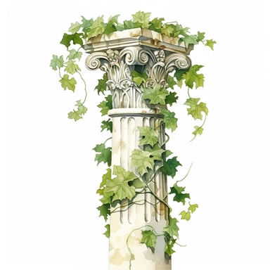 watercolour, ivy plant zeus column statue, detailed, clipart, white background