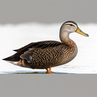 Mottled duck, Dark-bodied with a creamy face, White bars in wing are very narrow, and may not be noticeable, bright yellow bill, clipart