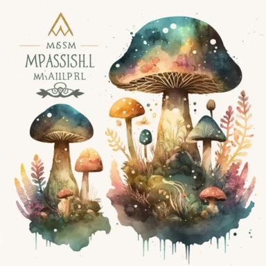 watercolor magic mushroom clipart, dark fantasy, forest