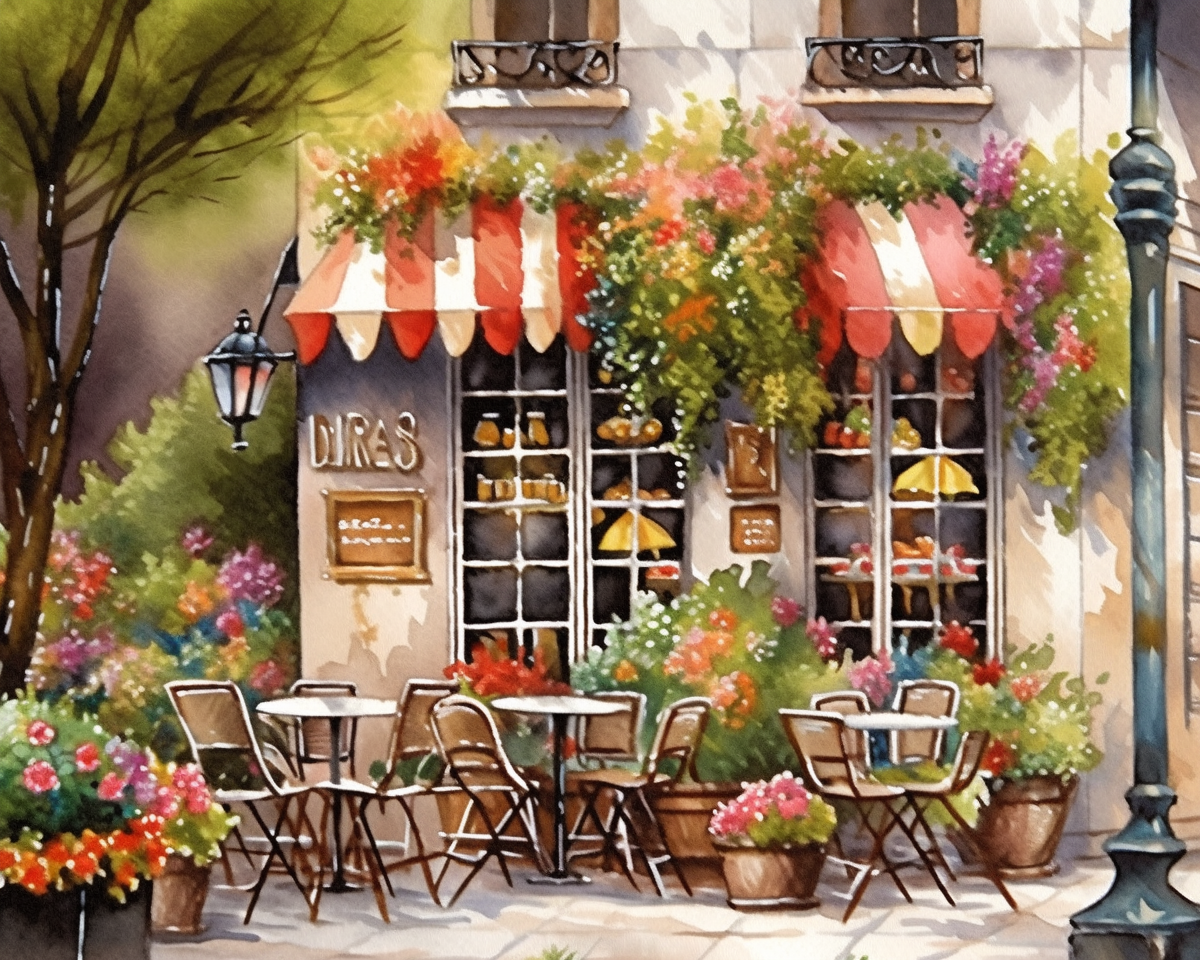 Clipart, Watercolor painting, coffee shop, As the gentle breeze carries ...