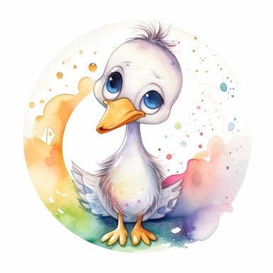 The most cutest cartoon baby stork with big open eyes, on a planet clipart, planets, watercolour, dream art, baby animals, water colour, children art, particles around the object, children cartoon, sticker art design, white background,