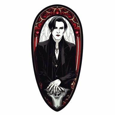 clipart, white background, one image, Gothic Cool Sticker Dark, coffin, male vampire tarot,