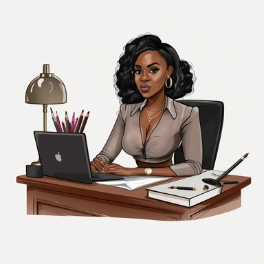 beautiful, young black woman, real estate agent sitting at her desk working clipart