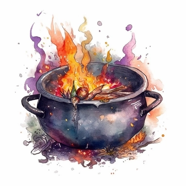 Watercolor witches cauldron, fantasy, magic, Fantasy Clipart, PNG Clipart, Illustration clipart, 4K, extremely detailed