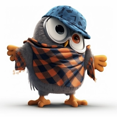 please create pixar style character clipart of an owl dressed like a rapper, back view with arms flexing