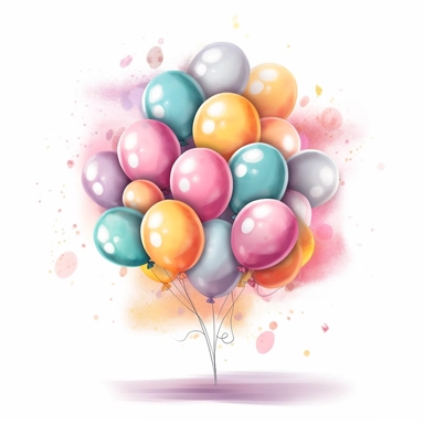 create cute soft colors and party balloons, 2D and clipart on white background