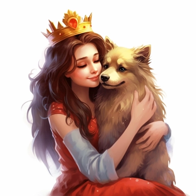 a cute princess and her furry friend share a heartfelt embrace in a detailed clipart, radiating love and companionship, digital painting, aesthetic, 8k, white background