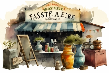 Watercolor antique flea market, Clipart
