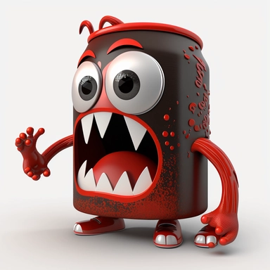 3D Cartoon in form of scary coca cola monster clipart mascot,transparent background, 128K,supermega pixel, insane detail, hyper detailed,huge details, UHD, 8K