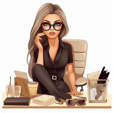 Planner Girl Clipart, Boss Babe, Illustration, Girl Boss Clipart, beauty therapist, lash artist, make up artist, illustration, realistic, Boss Lady, fashion, modern women, entreprenuer, Boss Lady, Female Entrepreneur, Business Women, Asian women, light brown hair wearing heels, Loui Vuiton bag and sun glasses, sitting on a desk with computer and mobile phone