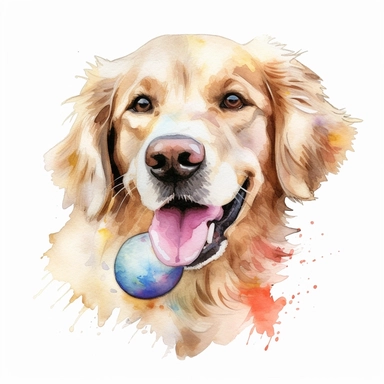 Watercolor golden retriever Mountain Dog Clipart,toy in mouth, white background