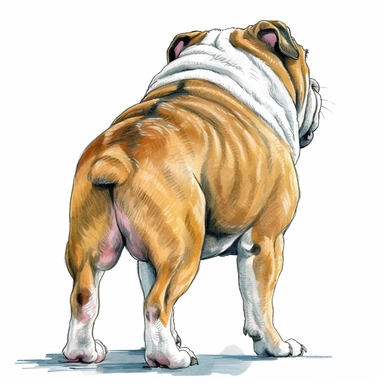 bulldog back view standing clipart on a white background