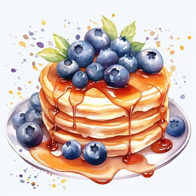 Watercolor blueberry pancake clipart, hd, 4K, white background