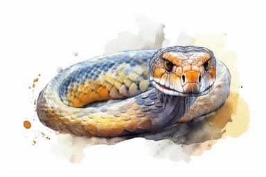 Watercolor, Egyptian Cobra (Egyptian Asp) Reptile, clipart, hd, on a white background, spaced out
