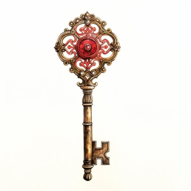 Watercolor intricate steampunk illustration of red key, clipart on white background, HQ, HD