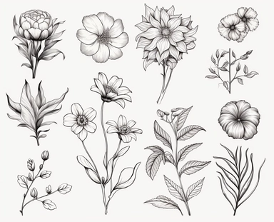birth month floral cliparts and svg dxf, in the style of monochromatic sculptor, contour line, linear outlines