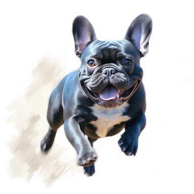 blue french bulldog running, oil-painting illustration, clipart, full body, hyper-realistic animal illustration, childlike, free brushwork, white background