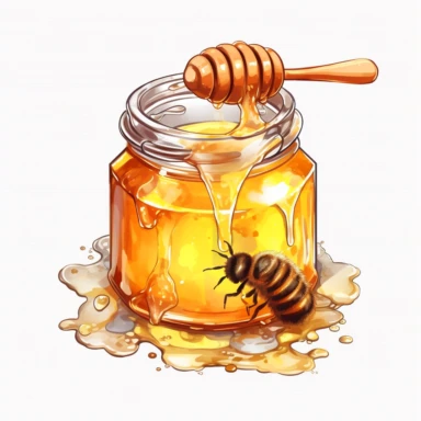 honeybee seitting on a transparent glass jar filled with honey, clipart on a white background, clipart transparent background, clipart sticker