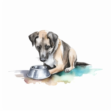 Watercolor dog bowl clipart, white isolated background, space out, hd