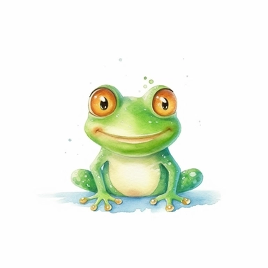 watercolor happy frog, clipart, no words, white background