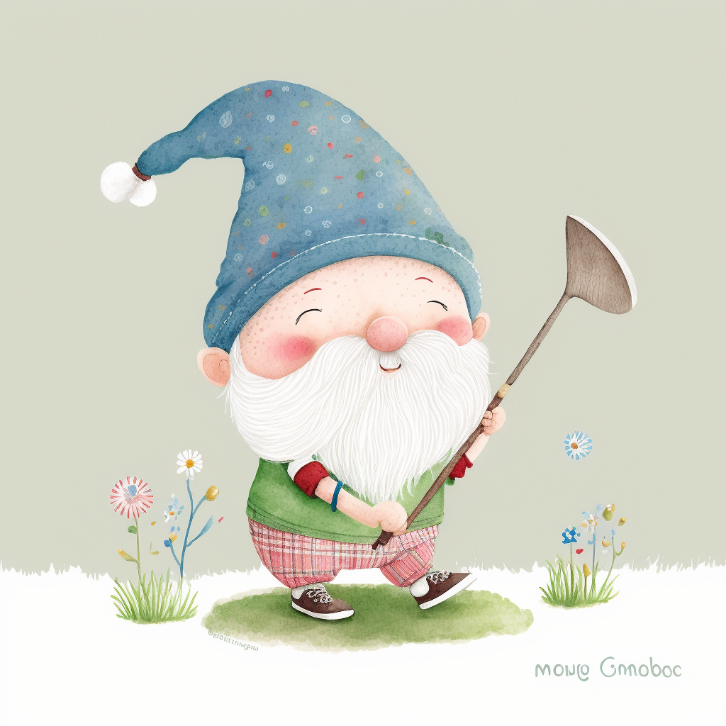 A watercolor painting of gnome playing golf, Gonk, cute gnome boy ...