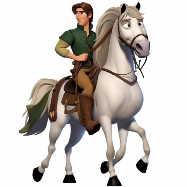 Flynn Rider, hero, Husband of rapunzel, and horse, clipart, white background