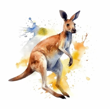 Watercolor clip art on white background, kangaroo in action, high-resolution image, soft pastel, cinematic, dramatic, ultra realism,4k, very detailed, white background,