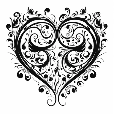 black flourish and swirls vector art with hearts isolated on a white background, clipart