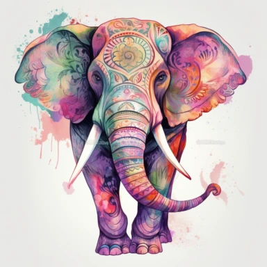 funny, light pink-orange-blue-purple India magicelephant, cartoon style, white background, black outside lines, designs, white background, watercolor pencil drawing, small details, digital art, clipart, super acurate, –testp,