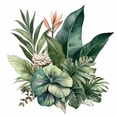 isolate tropical Green Plants Leafs bouquet Clipart Watercolor, white background