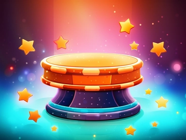 a cartoon illustration of a pedestal base with decorative trim on a colorful abstract sparkley stars background, spotlights pointing at it, clipart, rendering, bokeh rounded shapes
