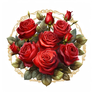 single clipart image png graphic of a Hyper Realistic Vibrant Painting Euphoric Red Roses round crown PNG Illustration