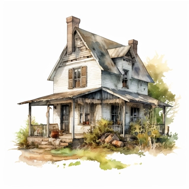 isolated clipart, farmhouse, highly realistic, flickr, watercolorist, uhd image, multi-layered mixed media