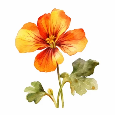 Nasturtium flower, water color style, clipart, white background