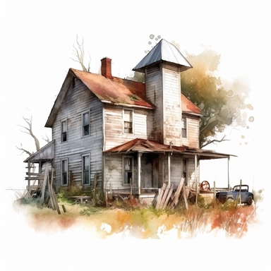 isolated clipart, farmhouse, highly realistic, flickr, watercolorist, uhd image, multi-layered mixed media
