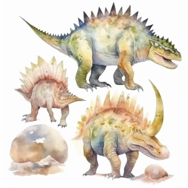 aggressive dinosaurs, full body, clipart set on white background, watercolor