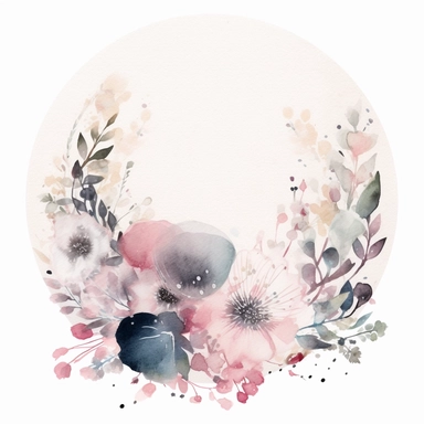 half a circle, minimal, pale pink watercolor flowers, wedding invite, clipart, white background, half circle