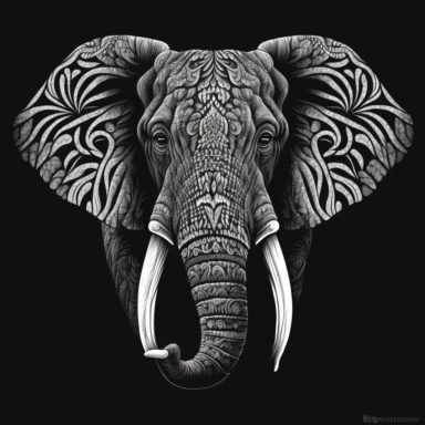 black and white Indian Elephant head clipart vector 4k HD