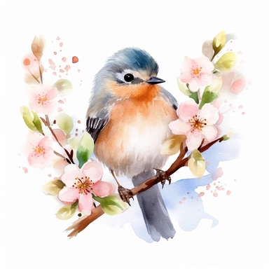 Watercolor Bird Clipart, Spring Bird, Colorful Bird, Bird On Branch, Cute bird PNG, white background. no text, no caption